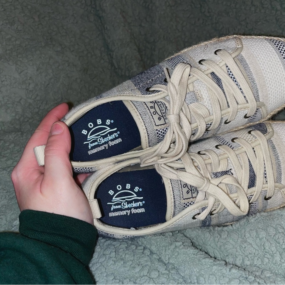 Skechers BOBS Sesame Espadrille Sneaker - platform striped canvas shoes - Picture 6 of 9